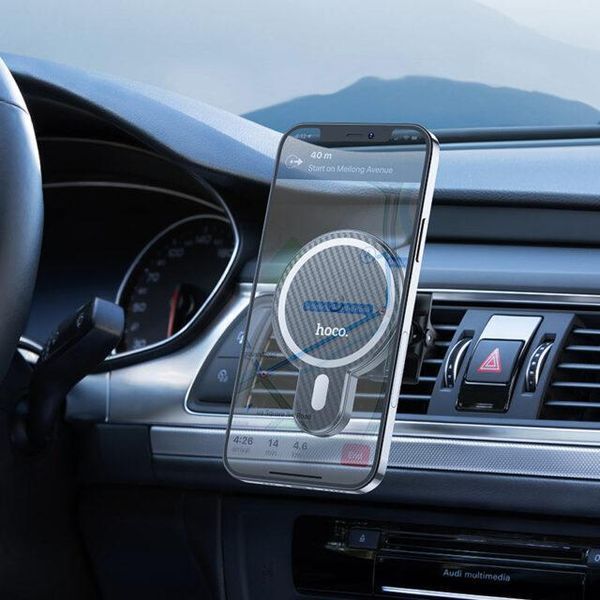 Автодержатель для телефона с БЗУ HOCO CA85 Ultra-fast magnetic wireless charging car holder Black 6931474745484 фото