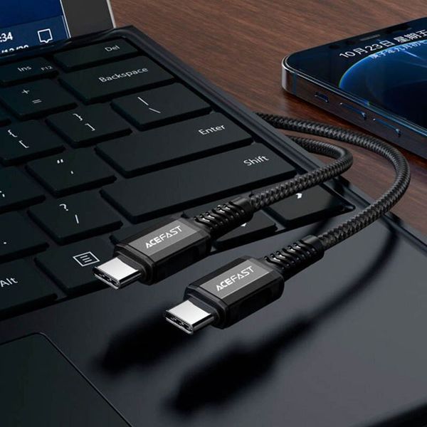Кабель ACEFAST C1-09 USB-C to USB-C aluminum alloy audio/video transmission full-featured data cable Black 6974316282631 фото