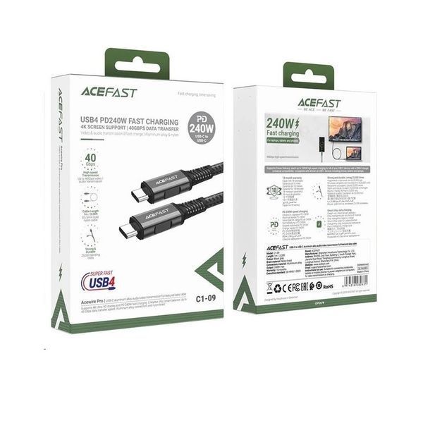Кабель ACEFAST C1-09 USB-C to USB-C aluminum alloy audio/video transmission full-featured data cable Black 6974316282631 фото