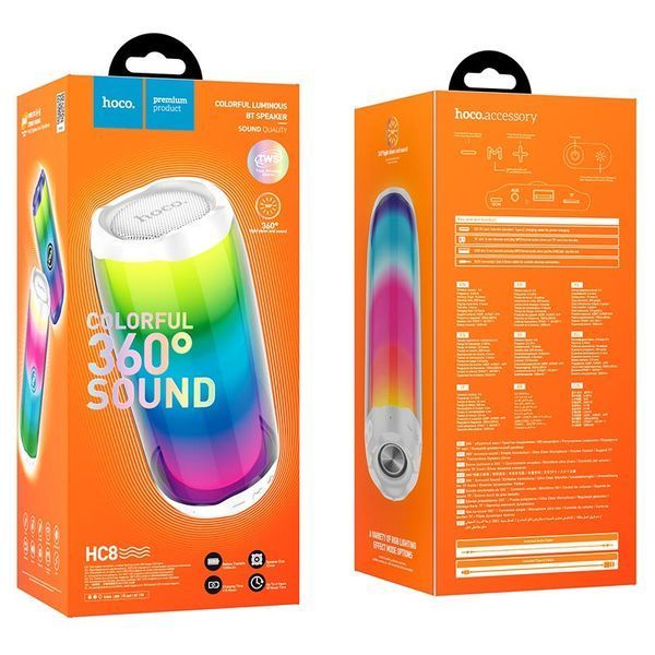Портативная колонка HOCO HC8 Pulsating colorful luminous wireless speaker, 10W, White 6931474752864 фото