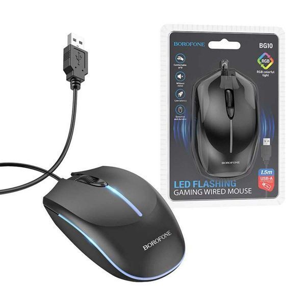 Мышь BOROFONE BG10 Soaring game luminous wired mouse Black 656-03216 фото