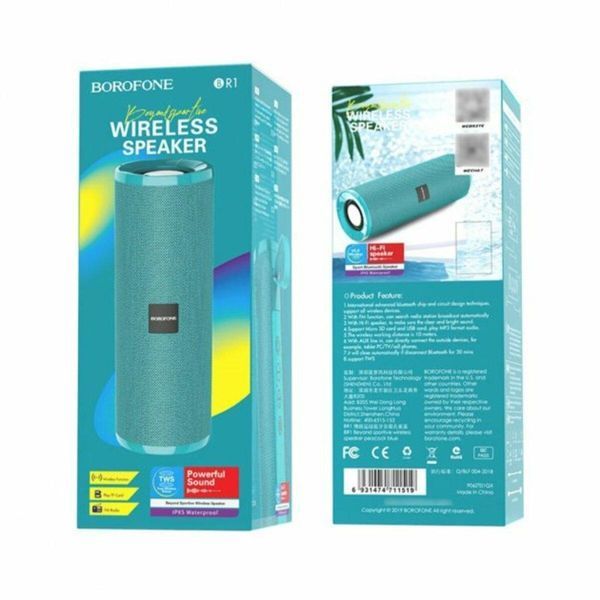 Портативная колонка BOROFONE BR1 Beyond sportive wireless speaker Peacock Blue 656-00672 фото