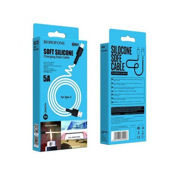 Кабель BOROFONE BX31 USB to Type-C 3A, 1m, silicone, TPE connectors, White 6931474710406 фото