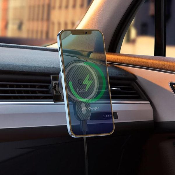 Автодержатель для телефона с БЗУ HOCO CA85 Ultra-fast magnetic wireless charging car holder Black 6931474745484 фото