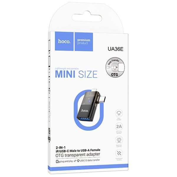 Переходник Hoco UA36E Combo 2-in-1 (Type-C/Lightning to USB2.0) Black ILSO-00000082085-1 фото