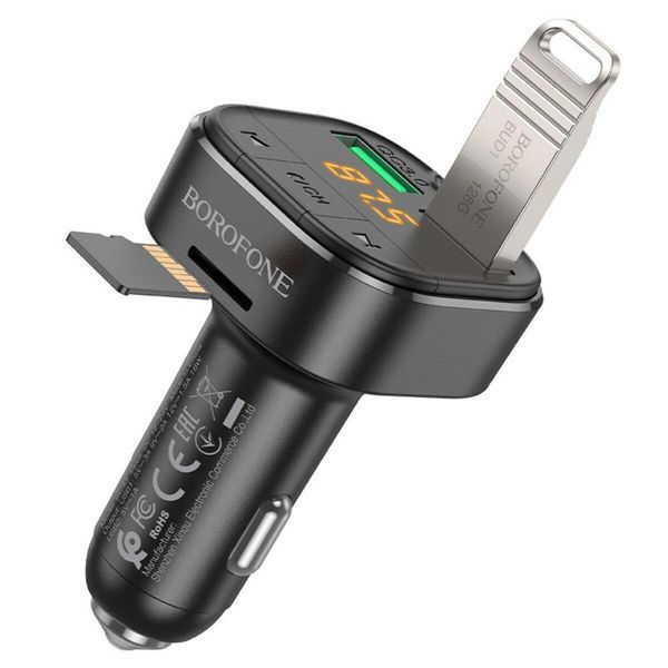 Автомобільний зарядний пристрій з FM-модулятором BOROFONE BC43 Flash QC3.0 car BT FM transmitter 18W Black 656-00573 фото