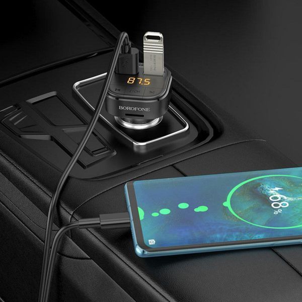 Автомобільний зарядний пристрій з FM-модулятором BOROFONE BC43 Flash QC3.0 car BT FM transmitter 18W Black 656-00573 фото