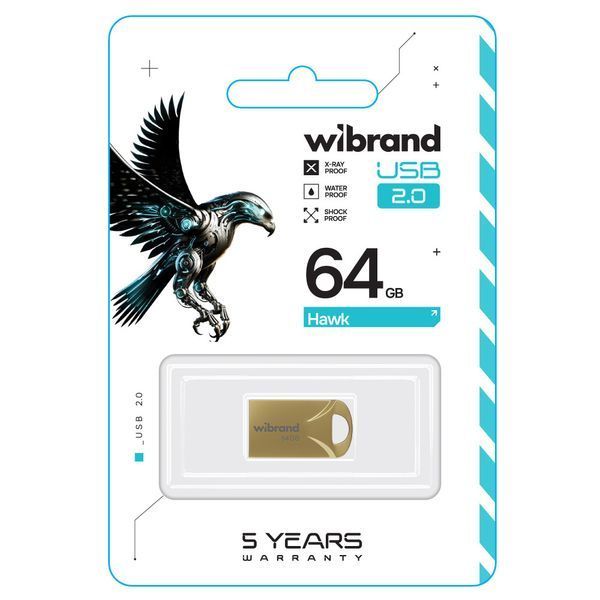Флеш-накопичувач Wibrand USB 2.0 Hawk 64Gb Gold WI2.0/HA64M1G фото