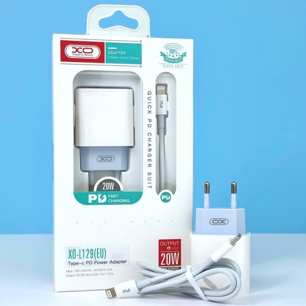 Комплект швидкого заряджання XO L129 PD20W для iPhone Білий 209-00205 фото