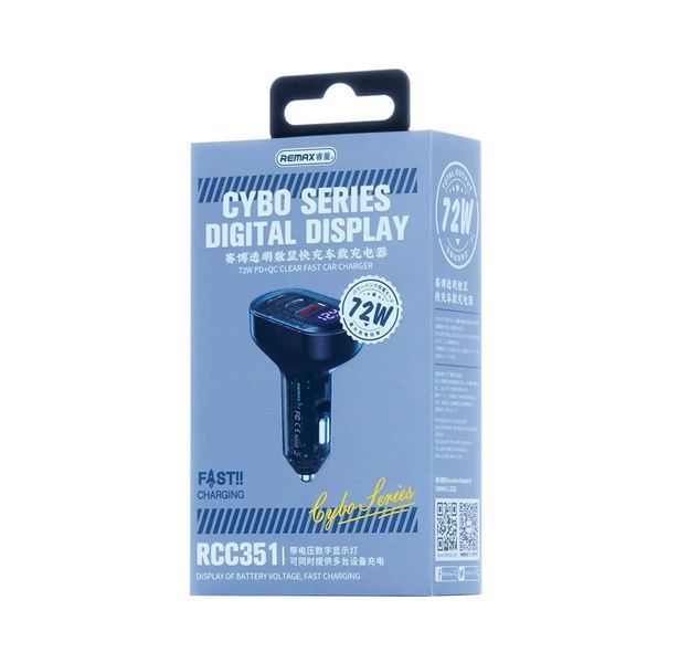 Автомобильное зарядное устройство REMAX Cybo Series 72W PD+QC 1A+2C Transparent Fast Car Charger with Digital Display RCC351 Black 6954851229377 фото
