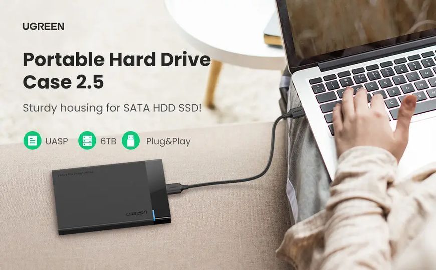 Наружный карман для накопителя UGREEN US221 2.5 Inch Hard Drive Box (UGR-30848) UGR-30848 фото