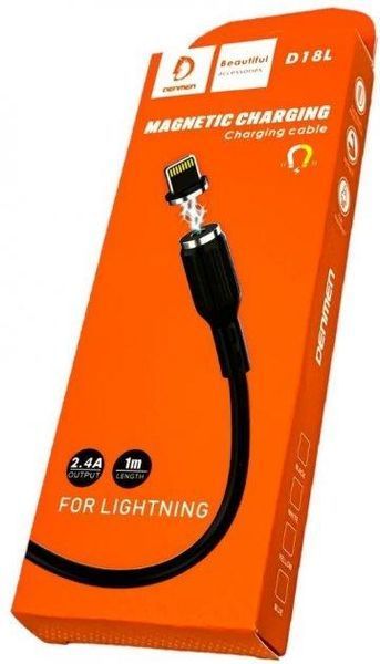 Магнитный кабель Lightning Denmen D18L 1m Черный 209-00034 фото