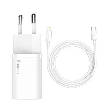 Сетевое зарядное устройство с кабелем Baseus Super Si 1C 20W With Simple Wisdom Data Cable Type-C/iP 1m White TZCCSUP-B02 фото