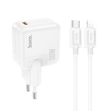 Сетевое зарядное устройство Hoco C112A Advantage PD30W Type-C to Lightning 1m Белый 209-00350 фото
