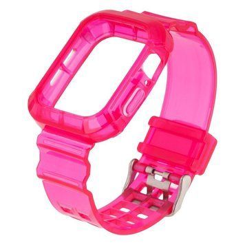 Ремінець для Apple Watch Band Color Transparent + Protect Case 44mm Hot Pink 212-01110 фото