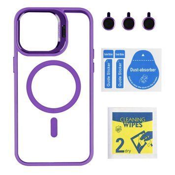 Чехол TPU+PC+Metal Stand Case with MagSafe and Camera Lenses для iPhone 14 Pro Max Plum 214-03667 фото