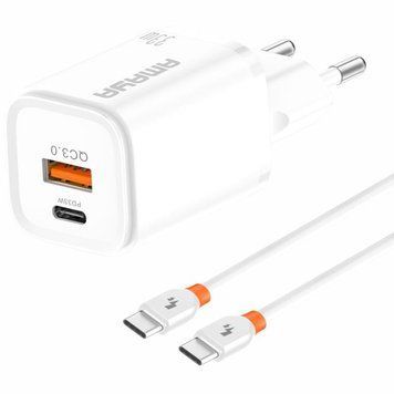 Сетевое зарядное устройство Amaya E48D PD33W+QC3.0 (1USB-A/1C) + кабель Type-C to Type-C white 656-08062 фото