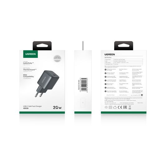 Мережевий зарядний пристрій UGREEN X512 20W USB-C GaN Fast Charger EU Black UGR-55553 фото