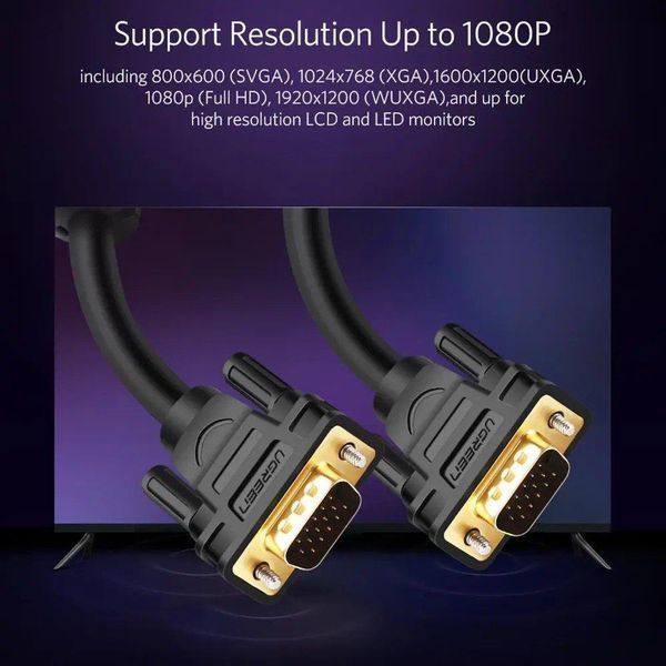 Кабель UGREEN VG101 VGA Male to Male Cable 1m (Black)(UGR-11673) UGR-11673 фото
