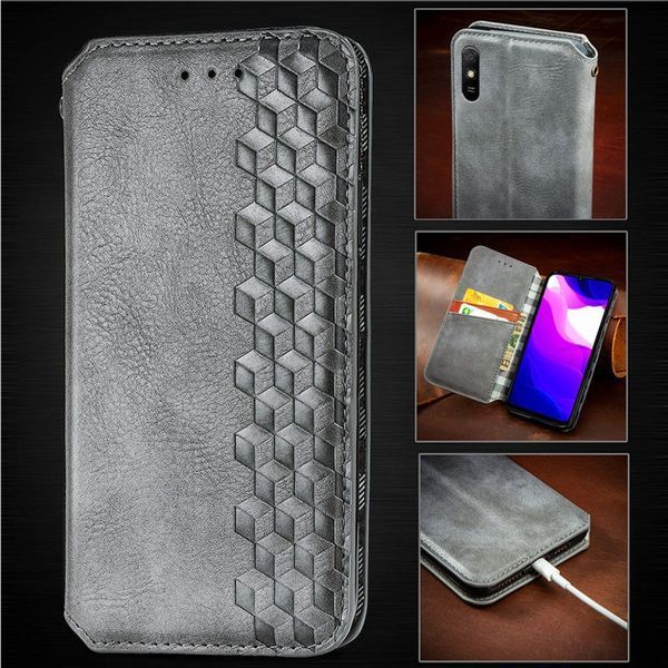 Шкіряний чохол-книжка GETMAN Cubic для Xiaomi Redmi 9A Сірий 555-01966 фото