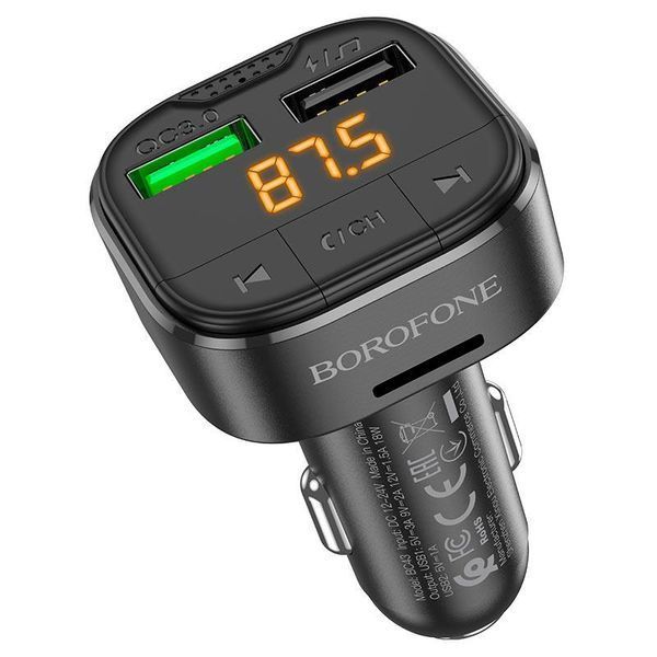 АЗУ с FM-модулятором BOROFONE BC43 Flash QC3.0 car BT FM transmitter 18W Black 6974443387223 фото