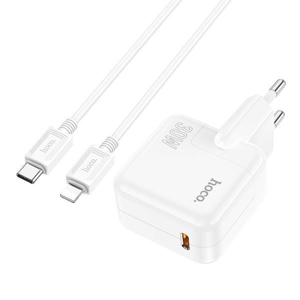 Сетевое зарядное устройство Hoco C112A Advantage PD30W Type-C to Lightning 1m Белый 209-00350 фото