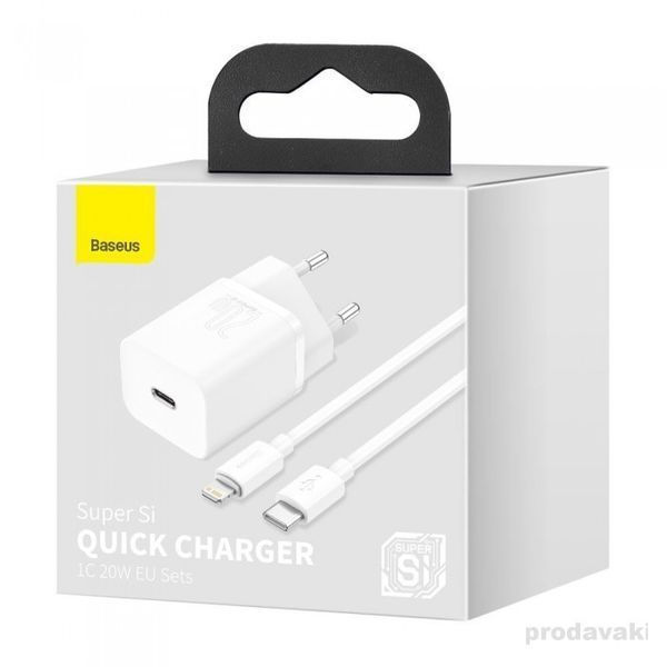 Сетевое зарядное устройство с кабелем Baseus Super Si 1C 20W With Simple Wisdom Data Cable Type-C/iP 1m White TZCCSUP-B02 фото