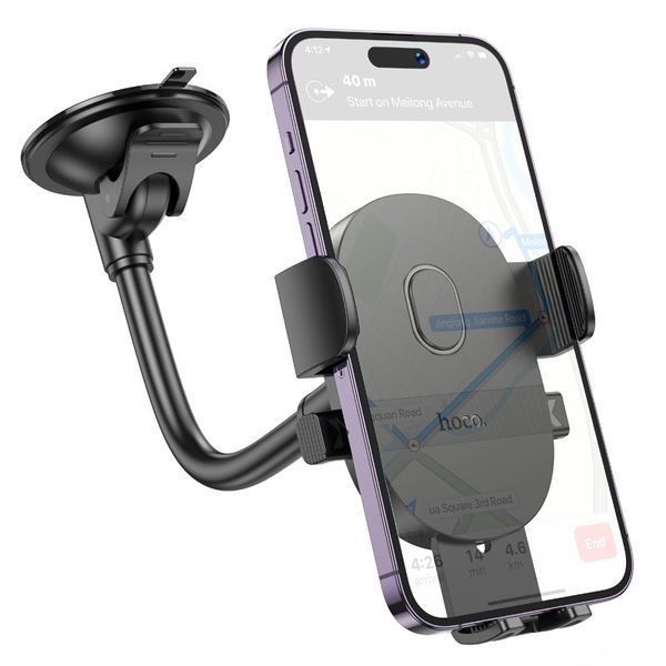Автодержатель для телефона HOCO H20 Mighty one-button car holder(windshield) Black 6942007601597 фото