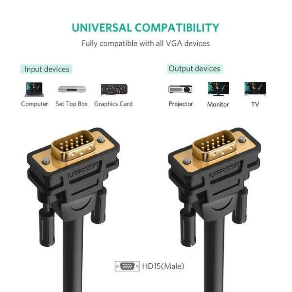 Кабель UGREEN VG101 VGA Male to Male Cable 1m (Black)(UGR-11673) UGR-11673 фото