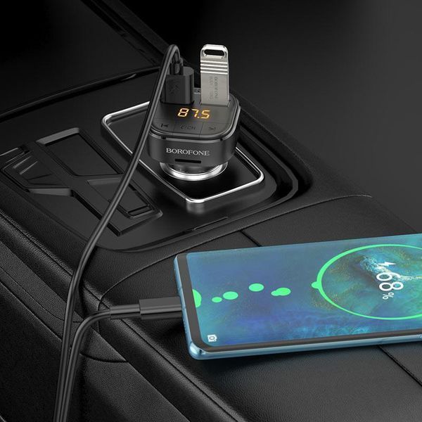 АЗУ с FM-модулятором BOROFONE BC43 Flash QC3.0 car BT FM transmitter 18W Black 6974443387223 фото