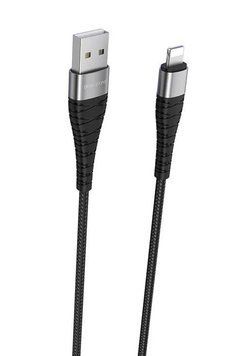 Кабель BOROFONE BX32 USB to iP 2.4A, 1m, nylon, aluminum+TPE connectors, Black 6931474710413 фото