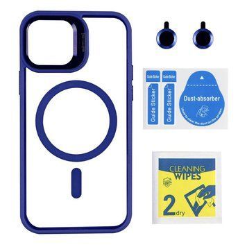 Чехол TPU+PC+Metal Stand Case with MagSafe and Camera Lenses для iPhone 13 Dark Blue 214-03694 фото