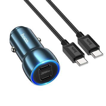 Автомобильное зарядное устройство HOCO Z48 Tough 40W dual port(2C) car charger set(Type-C to Type-C) Sapphire 656-00357 фото