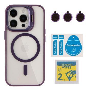 Чохол TPU+PC+Metal Stand Case with MagSafe and Camera Lenses для iPhone 16 Pro Max Dark Purple 214-03744 фото