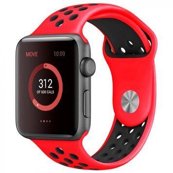 Силиконовый ремешок с перфорацией для Apple Watch 42/44/45/49 mm Красно-черный 212-00152 фото