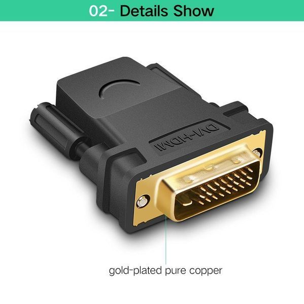 Адаптер UGREEN 20124 DVI 24+1 Male to HDMI Female Adapter (Black) (UGR-20124) UGR-20124 фото