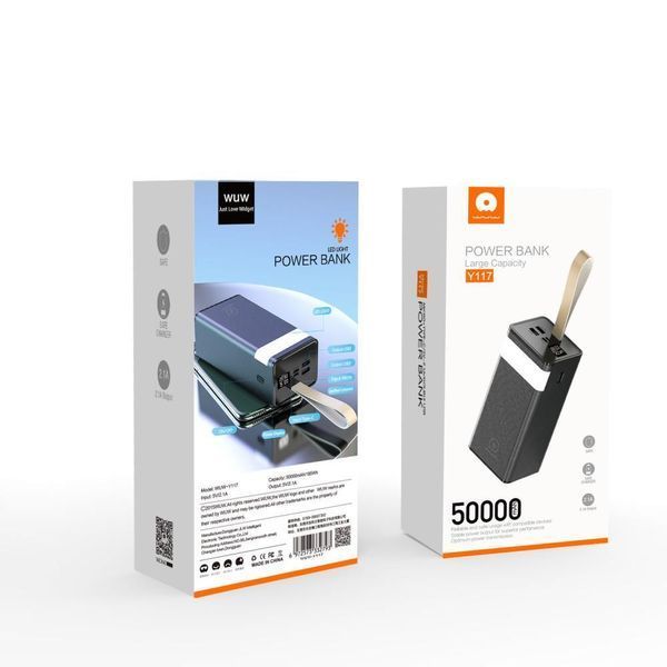 Портативный аккумулятор Power Bank WUW Y117 digital display + lamp 50000 mAh Черный 216-00037 фото