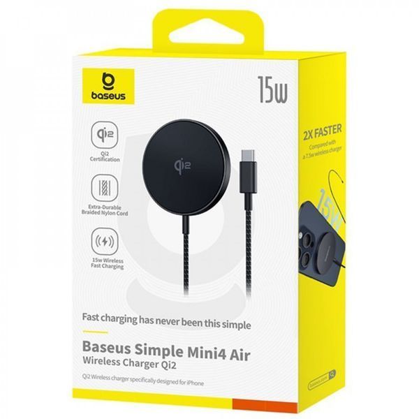 Бездротовий ЗП Baseus Simple Mini4 Air Magnetic Qi2 15W Black P10278200111-00 фото