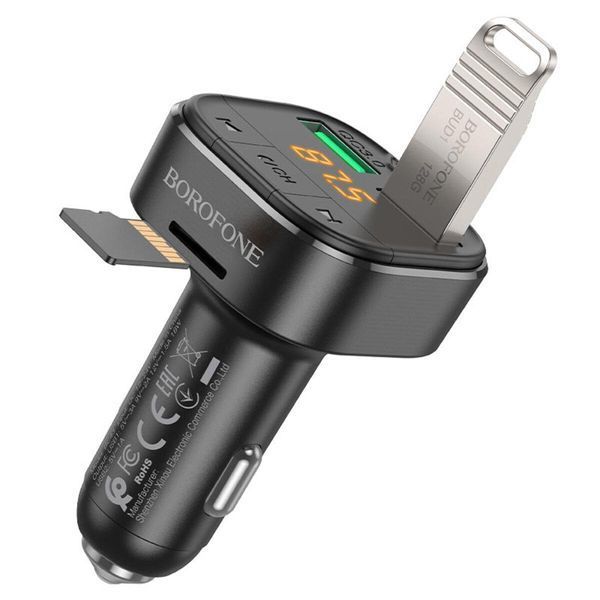 Автомобільний зарядний пристрій з FM-модулятором BOROFONE BC43 Flash QC3.0 car BT FM transmitter 18W Black 8525500090 656-00574 фото
