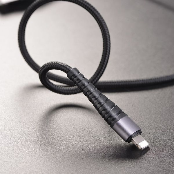 Кабель BOROFONE BX32 USB to iP 2.4A, 1m, nylon, aluminum+TPE connectors, Black 6931474710413 фото