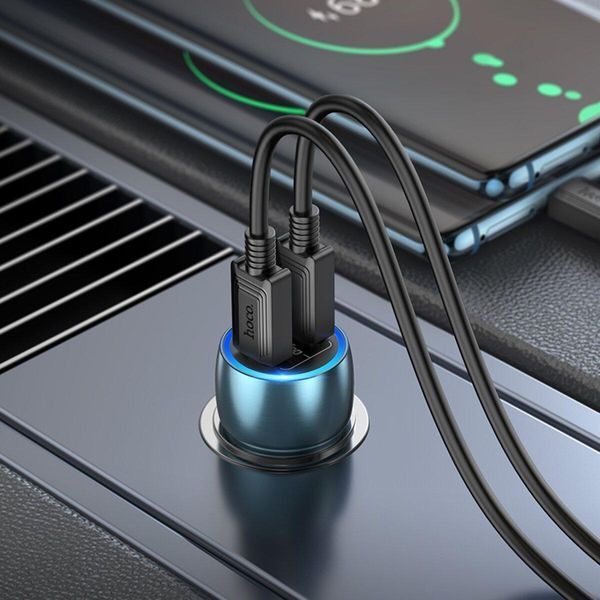 Автомобильное зарядное устройство HOCO Z48 Tough 40W dual port(2C) car charger set(Type-C to Type-C) Sapphire 656-00357 фото
