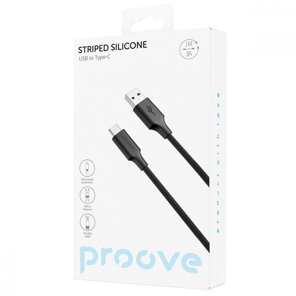 Кабель Proove Striped Silicone USB to Type-C (1m) black 656-02603 фото