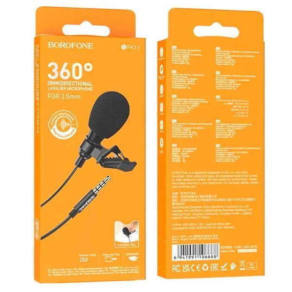 Микрофон петличный Borofone BFK11 Elegant lavalier 3.5mm (2m) Black ILSO-00000074770-1 фото
