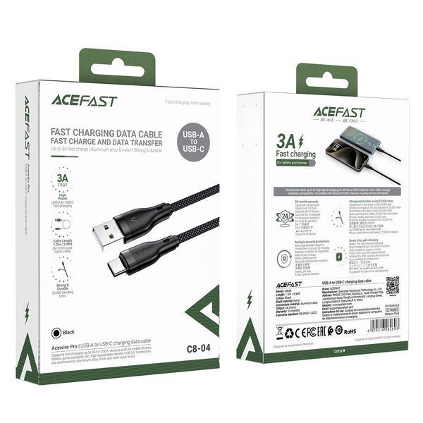 Кабель ACEFAST C8-04 USB-A to USB-C charging data cable 1.2 м Black 6974316282693 фото