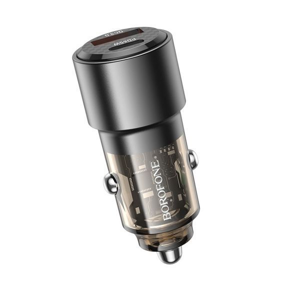 Автомобільний зарядний пристрій BOROFONE BZ20A Smart 83W dual port PD65W+QC3.0 car charger Transparent Black 6941991101625 фото