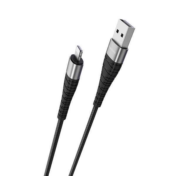 Кабель BOROFONE BX32 USB to iP 2.4A, 1m, nylon, aluminum+TPE connectors, Black 6931474710413 фото