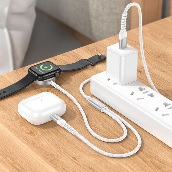 Бездротовий зарядний пристрій HOCO CW54 2-in-1 charging cable iP+iWatch White 656-01272 фото