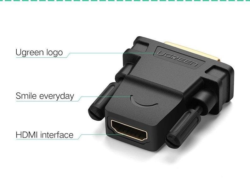 Адаптер UGREEN 20124 DVI 24+1 Male to HDMI Female Adapter (Black) (UGR-20124) UGR-20124 фото