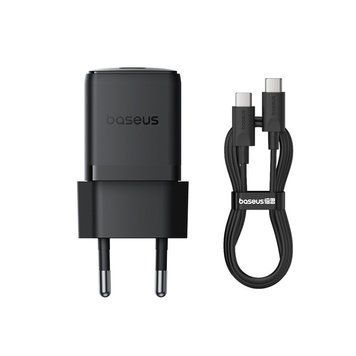 Сетевое зарядное устройство с кабелем Baseus Palm Fast Charger 1C 30W EU Cluster Black(With: Baseus Mini White Cable C to C P10111605113-01 фото