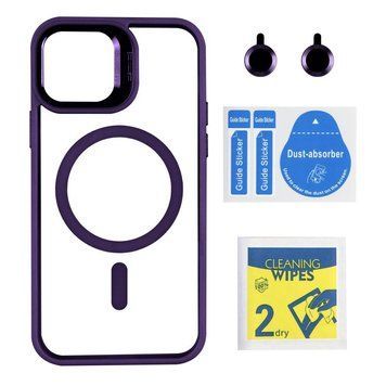Чехол TPU+PC+Metal Stand Case with MagSafe and Camera Lenses для iPhone 13 Dark Purple 214-03695 фото